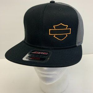 New with Harley-Davidson type Embroidered  Flat Bill Mesh Snapback Black/Gray
